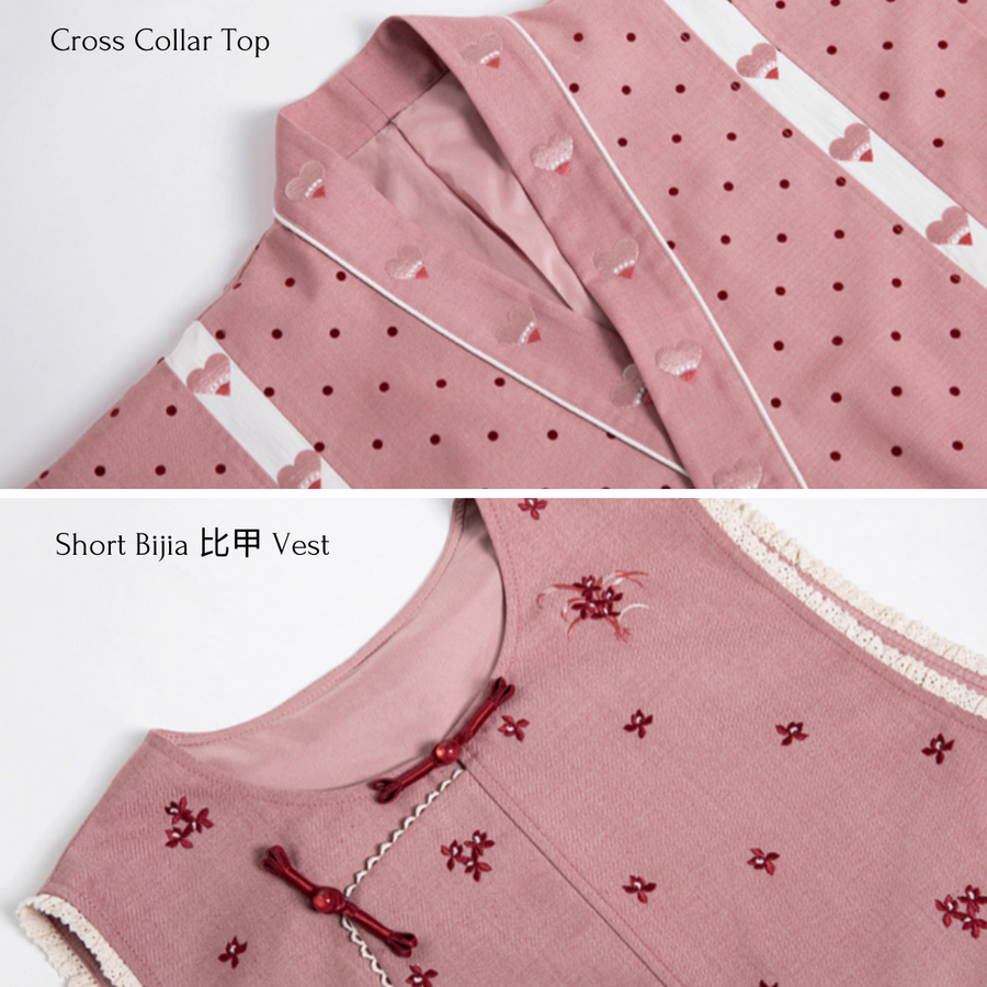 Hua Shuying 花疏影 Scattered Flowers Modern Wei Ming Jiaoling Ru Top & Mini Mamian Skirt Set