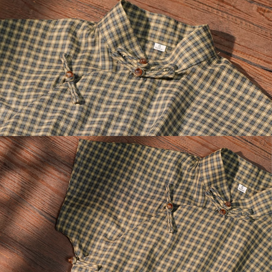 Maomao Chong 毛毛虫 Caterpillar Republic of China Plaid Jacquard Short Sleeve Qipao