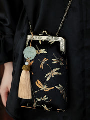 Qing Ting 蜻蜓 Dragonfly Jade Brocade Phone Purse
