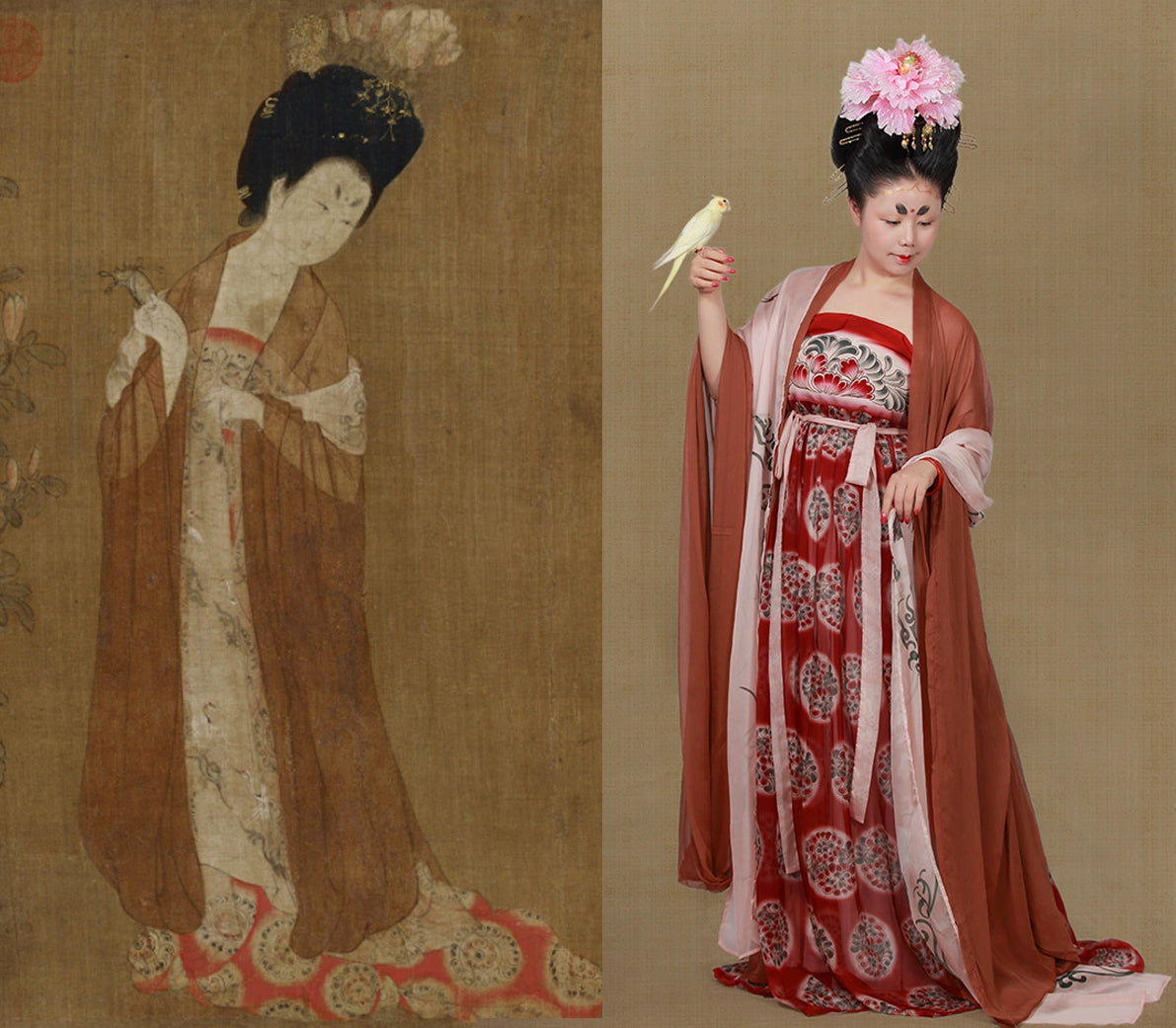 Zanhua Shinü 簪花仕女 "Court Ladies Wearing Flowered Headdresses" No.1 Painting Recreation Late Tang  Heziqun