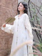 Hei Qiao 黑巧 Dark Chocolate Modernized WeiJin Ming Changshan Cotton Long Top & Lantern Trousers Set