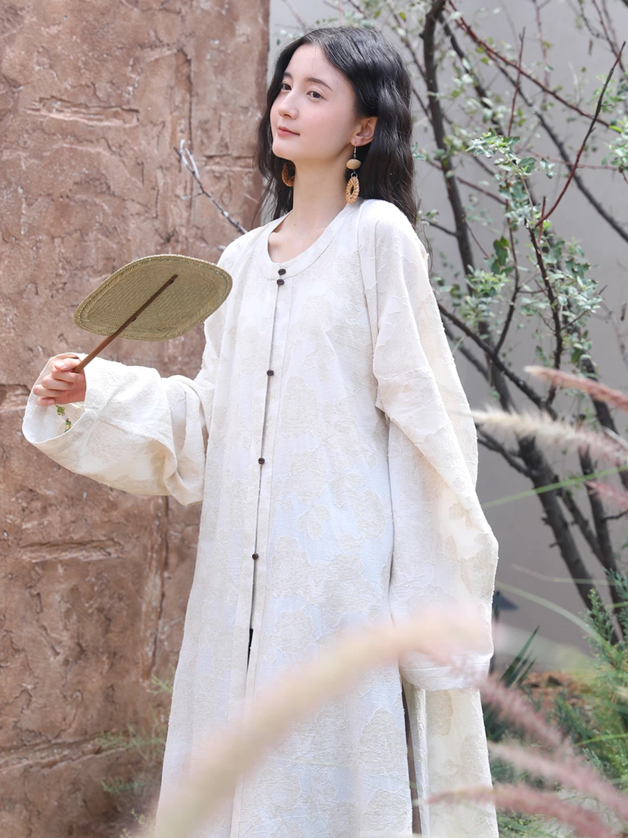 Hei Qiao 黑巧 Dark Chocolate Modernized WeiJin Ming Changshan Cotton Long Top & Lantern Trousers Set