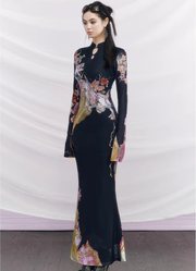 Du Sancai 度三彩 Tricolor Pottery New Chinese Style Long Sleeve Qipao