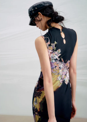 Li Meng 李梦 Plum Dream New Chinese Style Tricolor Print Sleeveless Qipao