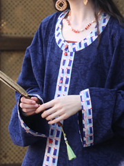 Dian Lan 靛蓝 Indigo Ming Dynasty Wanli Era Yuanling Changshan Pure Cotton Long Top & Mamian Skirt