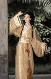 Bu Nian 不念 Letting Go Modernized Warring States Period Embroidered Zhiju Straight Hem Robe Full Set