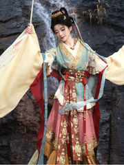 Qingluan Baoping 青鸾宝瓶 Azure Phoenix Fantasy WeiJin Dynasty Daxiushan Long Sleeve Top & Poqun Skirt Full Set