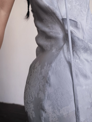Yushu Luo 玉黍螺 Periwinkle New Chinese Style Bias Cut Satin Jacquard Two-Way Dress