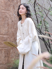Hei Qiao 黑巧 Dark Chocolate Modernized WeiJin Ming Changshan Cotton Long Top & Lantern Trousers Set