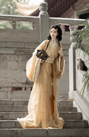 Bu Nian 不念 Letting Go Modernized Warring States Period Embroidered Zhiju Straight Hem Robe Full Set