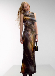 Yu Meiren 虞美人 Madame Poppy New Chinese Style Golden Watercolor Sleeveless Qipao