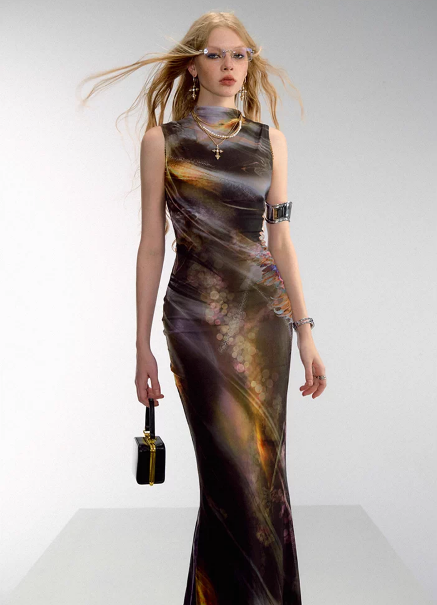 Yu Meiren 虞美人 Madame Poppy New Chinese Style Golden Watercolor Sleeveless Qipao