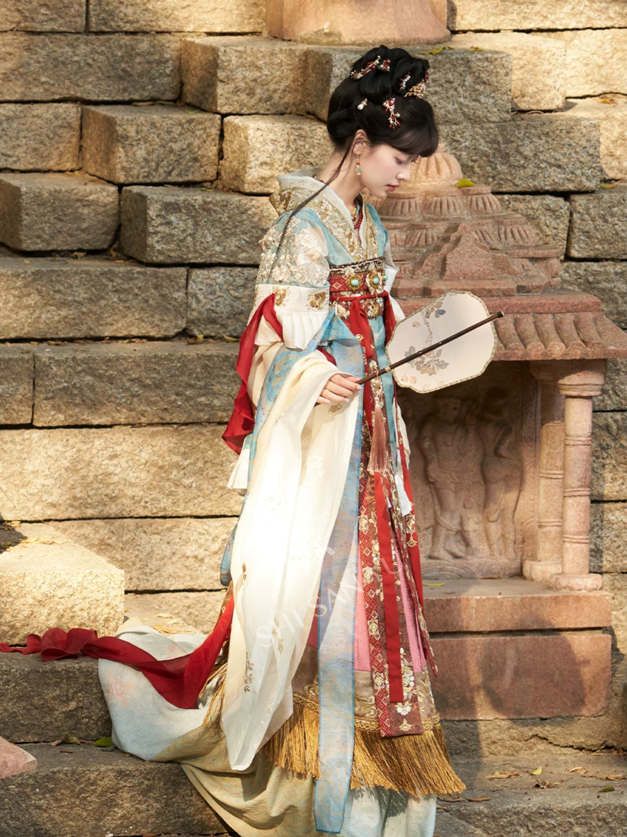 Qingluan Baoping 青鸾宝瓶 Azure Phoenix Fantasy WeiJin Dynasty Daxiushan Long Sleeve Top & Poqun Skirt Full Set