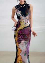 Li Meng 李梦 Plum Dream New Chinese Style Tricolor Print Sleeveless Qipao