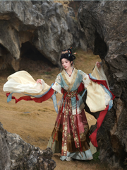 Qingluan Baoping 青鸾宝瓶 Azure Phoenix Fantasy WeiJin Dynasty Daxiushan Long Sleeve Top & Poqun Skirt Full Set