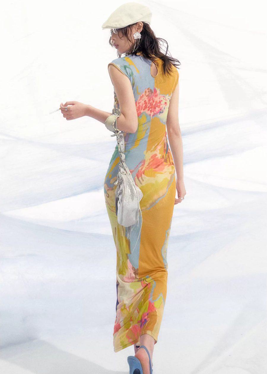 Luoman Ci 罗曼词 Romance Language New Chinese Style Colorful Sleeveless Qipao