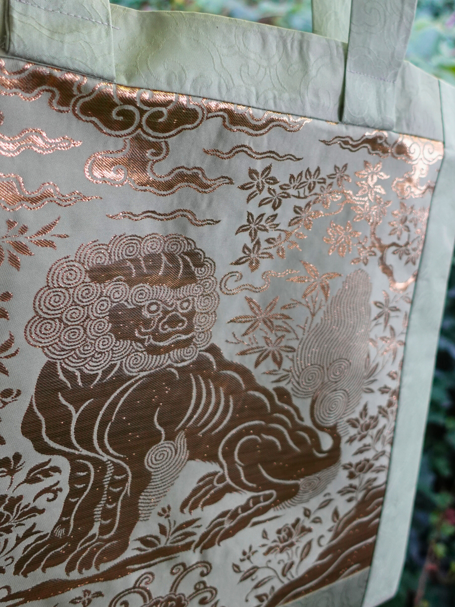 Xiang Shi 祥狮 Lucky Lion Golden Buzi Patch Brocade Tote Bag