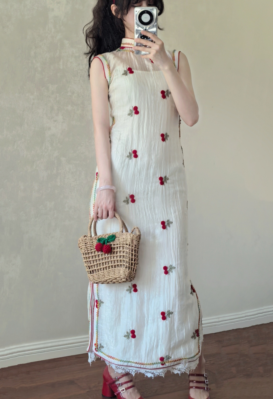 Cherry Skittles 樱桃彩虹糖 Embroidered Vintage Inspired Custom Qipao