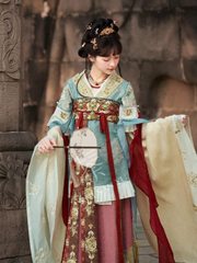 Qingluan Baoping 青鸾宝瓶 Azure Phoenix Fantasy WeiJin Dynasty Daxiushan Long Sleeve Top & Poqun Skirt Full Set