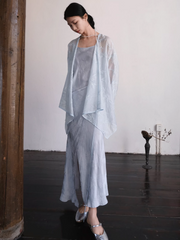 Yushu Luo 玉黍螺 Periwinkle New Chinese Style Bias Cut Satin Jacquard Two-Way Dress