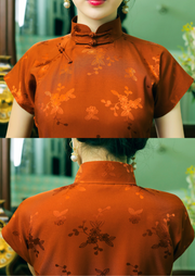 Tie Xu 铁锈 Rust Red 1930s Satin Floral Short Sleeve Qipao
