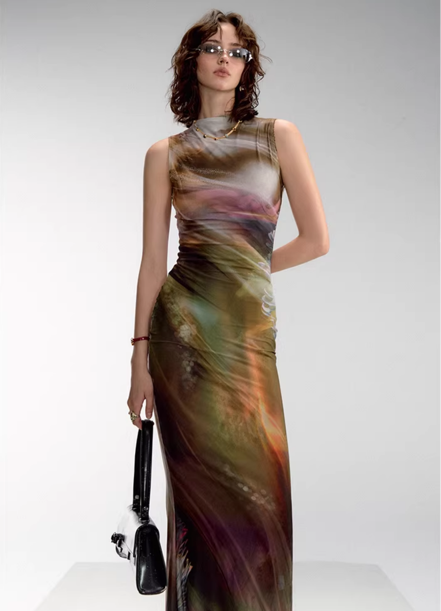 Yu Meiren 虞美人 Madame Poppy New Chinese Style Golden Watercolor Sleeveless Qipao