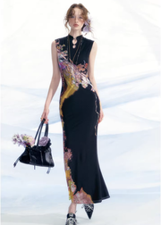 Li Meng 李梦 Plum Dream New Chinese Style Tricolor Print Sleeveless Qipao