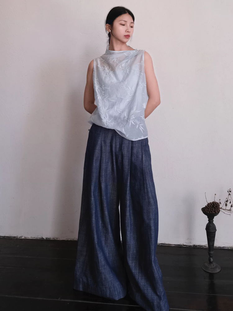 Cai Xing 裁行 Tailored Moves New Chinese Style Cotton Linen Extra Wide Leg Jeans