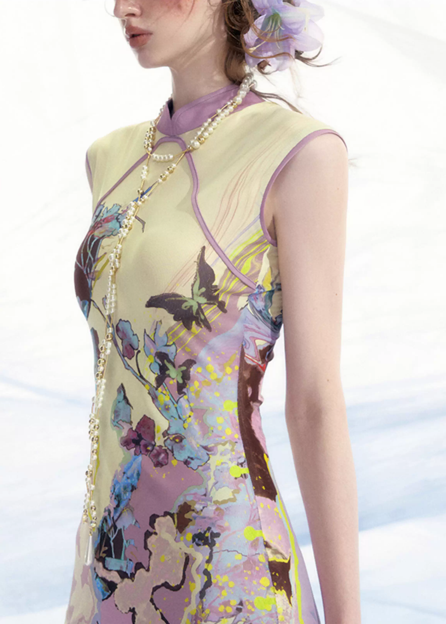 Luoman Ci 罗曼词 Romance Language New Chinese Style Colorful Sleeveless Qipao