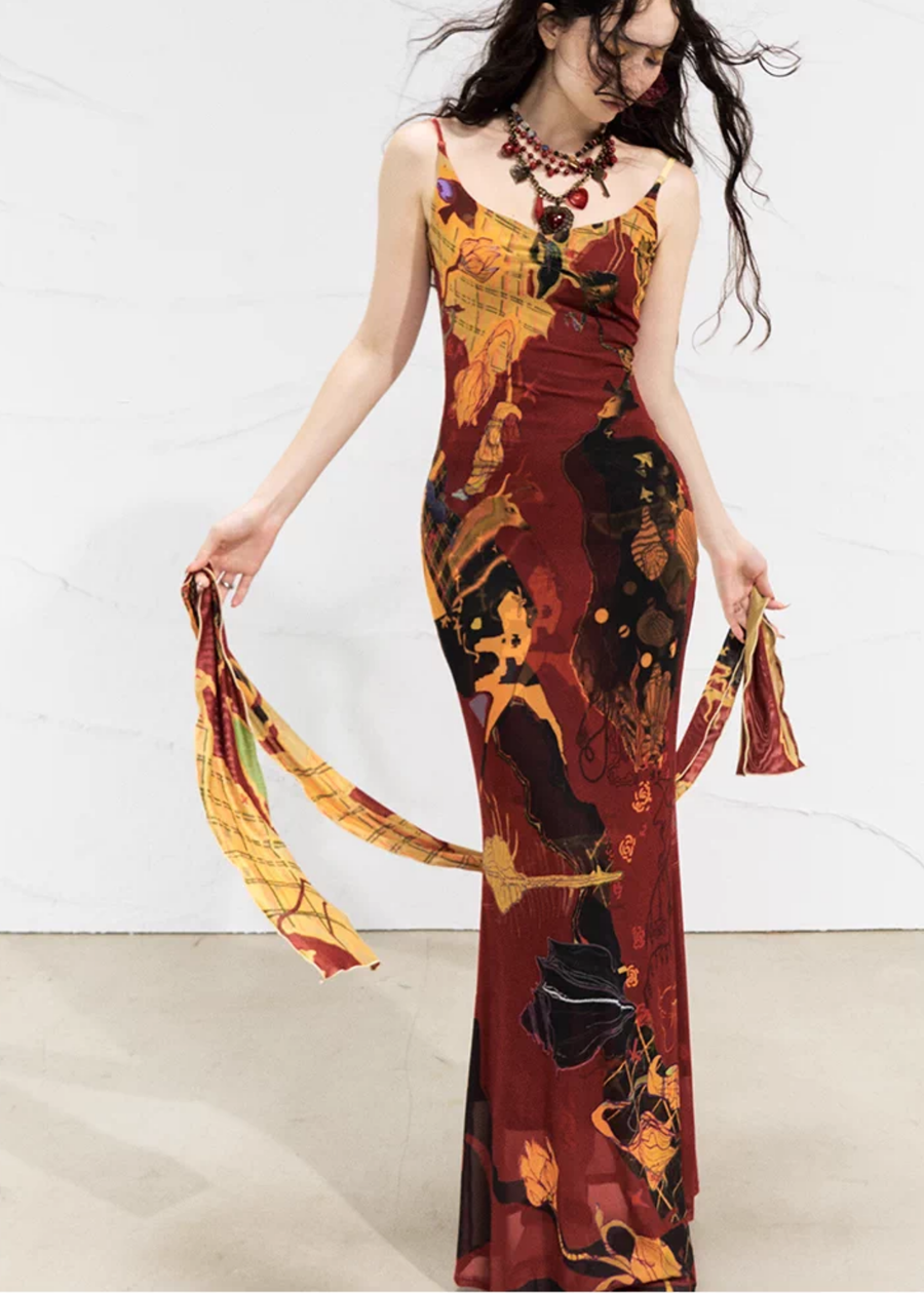 Real Illusions 真实幻境 New Chinese Style Abstract Color Block Hand Drawn Dress