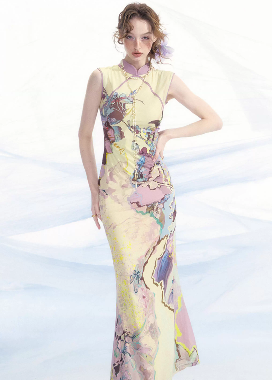 Luoman Ci 罗曼词 Romance Language New Chinese Style Colorful Sleeveless Qipao