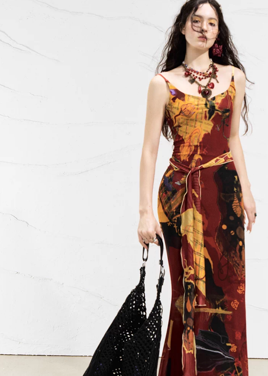 Real Illusions 真实幻境 New Chinese Style Abstract Color Block Hand Drawn Dress