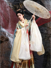 Qingluan Baoping 青鸾宝瓶 Azure Phoenix Fantasy WeiJin Dynasty Daxiushan Long Sleeve Top & Poqun Skirt Full Set