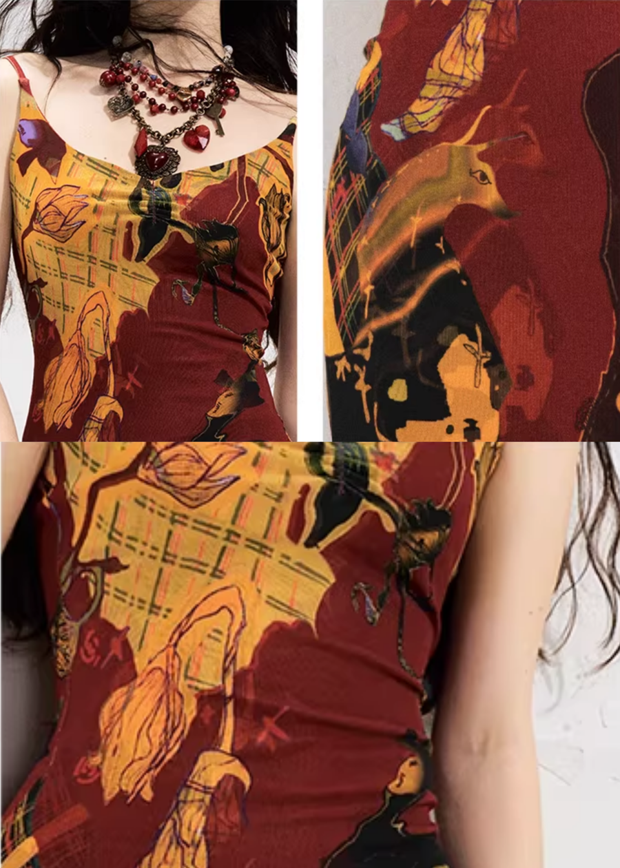 Real Illusions 真实幻境 New Chinese Style Abstract Color Block Hand Drawn Dress