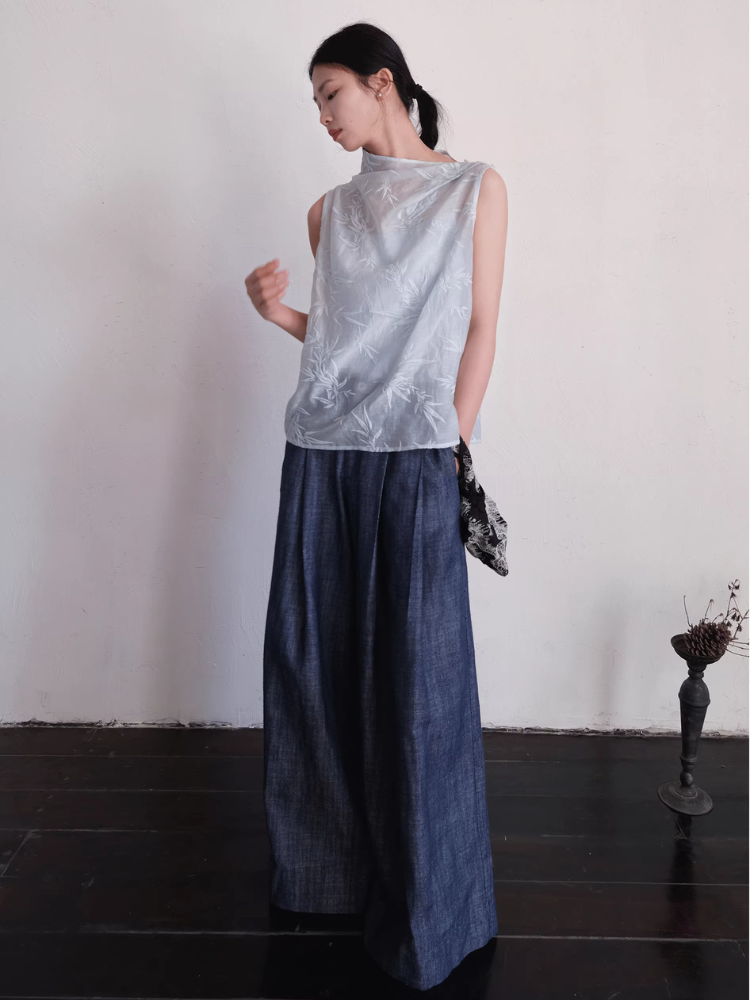 Cai Xing 裁行 Tailored Moves New Chinese Style Cotton Linen Extra Wide Leg Jeans