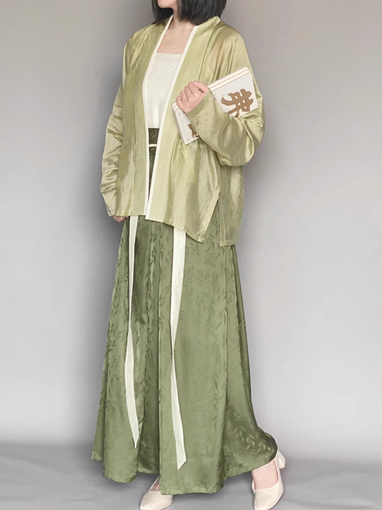 Yazhu 雅竹 Serene Bamboo Grove Song Dynasty Plus Size Feijixiu Top & Sanjianqun Skirt Set