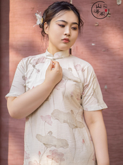 Baihe Dian 百合垫 Lilypad Vintage Plus Size Ramie Plant Summer Qipao