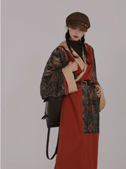 Fu Qin 抚琴 Playing the Zither Modernized Han Reversible Velvet Zhiju Straight Hem Robe Coat