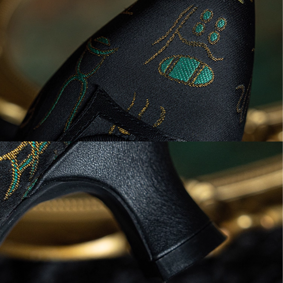 Jinbu Fa 锦步伐 Graceful Pace 1930s Brocade Satin Point Toe Mary Jane Kitten Heels