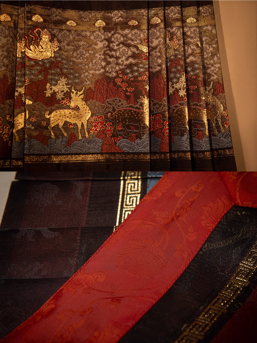 Song Chi 松弛 Relaxed Fit Modernized Ming Dynasty Padded Floral Duijin Ao Winter Coat & Deer Mamian Skirt Set