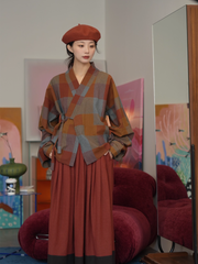 Wu Huanzi 无患子 Soapberry Modernized Jin Cotton Flannel Yaolan Ru Top & Zhequn Skirt