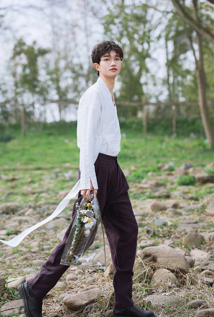 Midnight 凝夜 Modernized Song Dynasty Men's Hemp & Linen Trousers