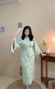 Ye Ruo 叶若 Fresh Bamboo Shoots 1920s Inspired Plus Size Scallop Sleeve Qipao