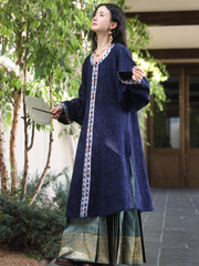 Dian Lan 靛蓝 Indigo Ming Dynasty Wanli Era Yuanling Changshan Pure Cotton Long Top & Mamian Skirt