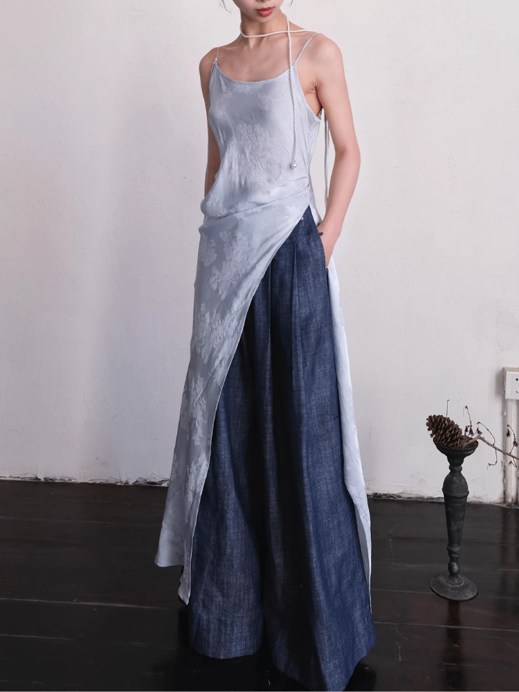 Cai Xing 裁行 Tailored Moves New Chinese Style Cotton Linen Extra Wide Leg Jeans