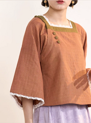 Meng Tan 梦田 Field of Dreams 1920s Restoration Square Collar Bell Sleeve Top