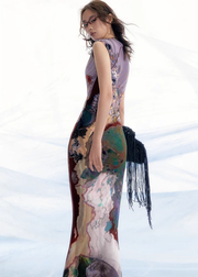 Li Meng 李梦 Plum Dream New Chinese Style Tricolor Print Sleeveless Qipao
