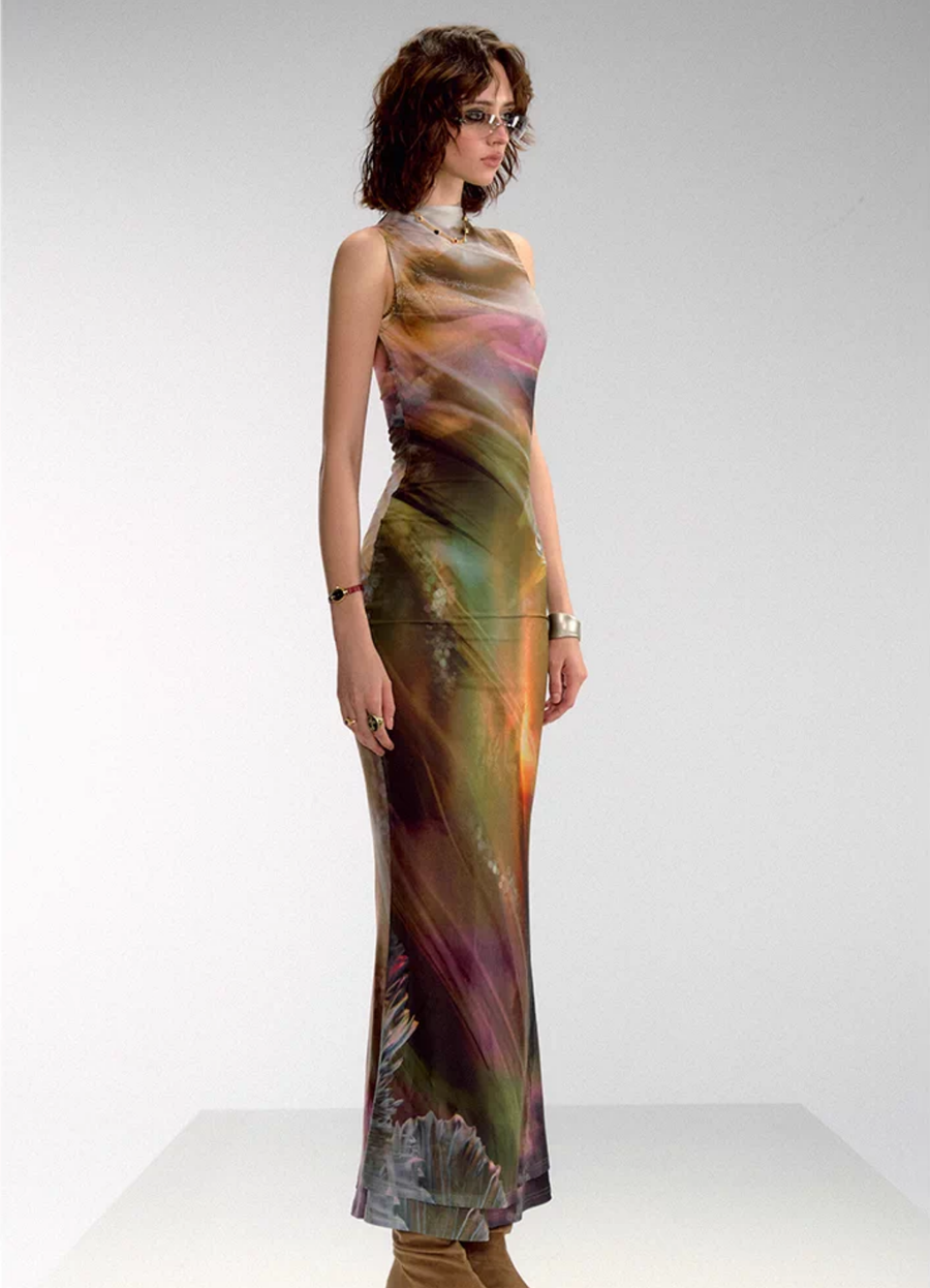 Yu Meiren 虞美人 Madame Poppy New Chinese Style Golden Watercolor Sleeveless Qipao