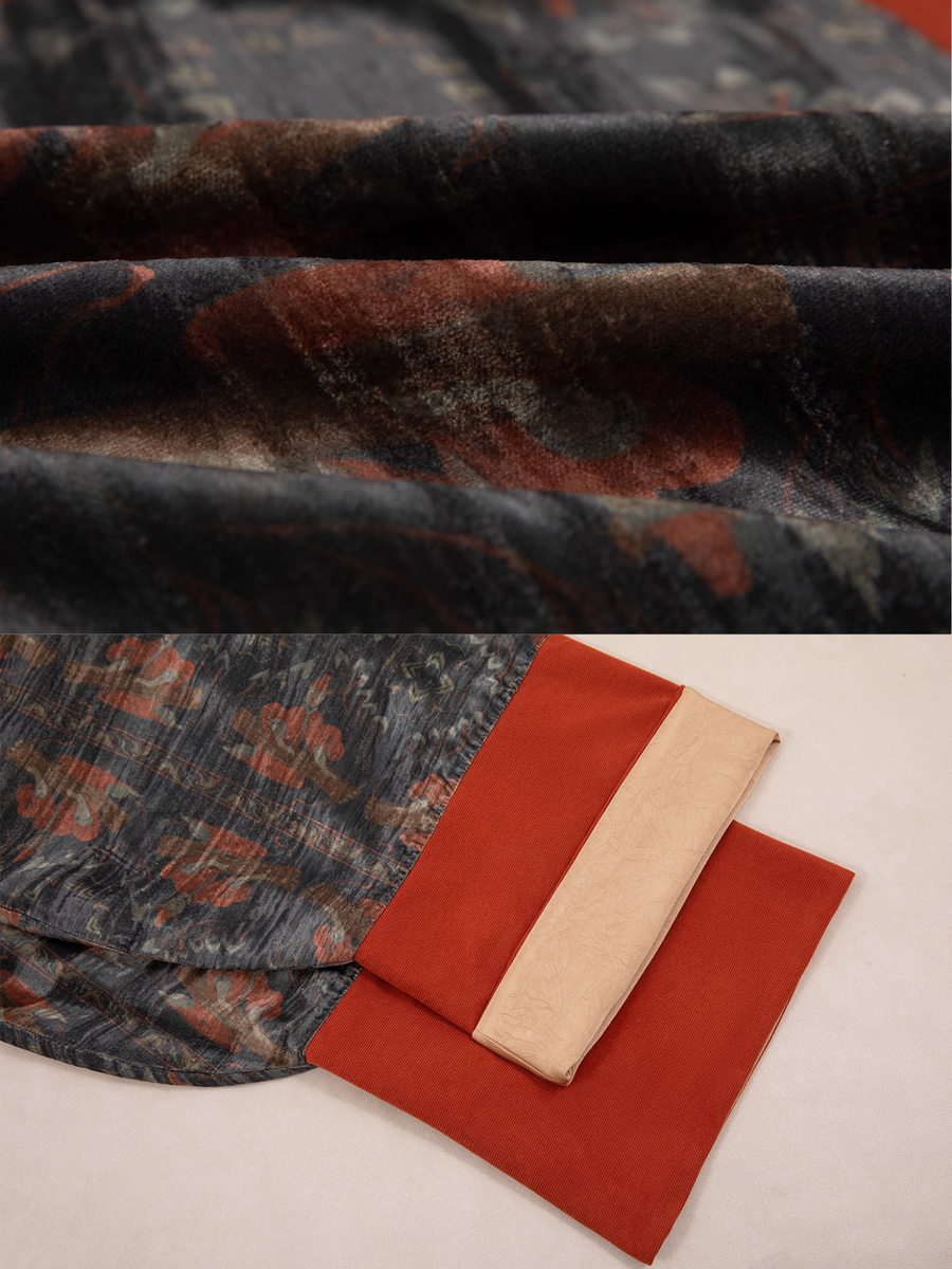 Fu Qin 抚琴 Playing the Zither Modernized Han Reversible Velvet Zhiju Straight Hem Robe Coat