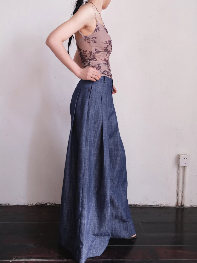 Cai Xing 裁行 Tailored Moves New Chinese Style Cotton Linen Extra Wide Leg Jeans